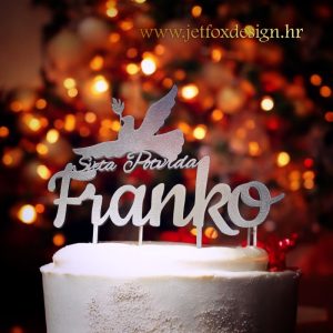 Topper za tortu za svetu potvrdu s imenom slavljenika i golubicom, prikladan za djevojčice i dječake.