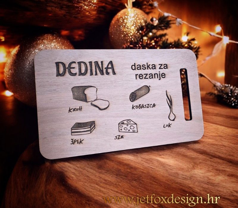 Drvena daska za sjeckanje ili serviranje s gravurom za dedu – ime, kratka poruka i originalan dizajn.