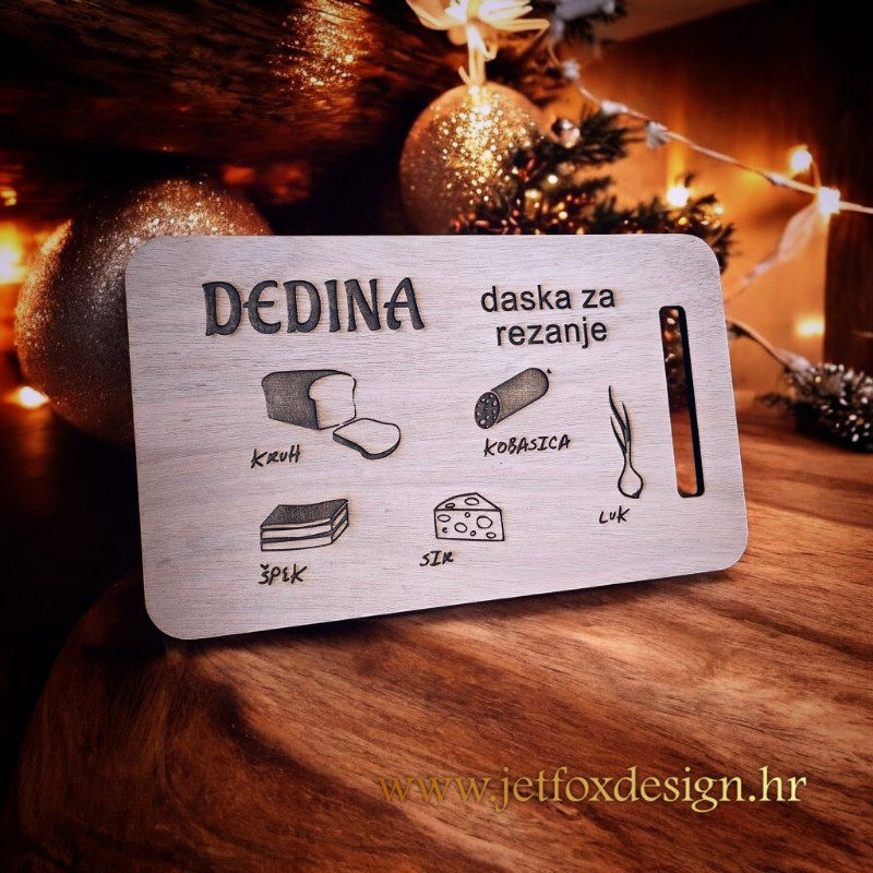 Drvena daska za sjeckanje ili serviranje s gravurom za dedu – ime, kratka poruka i originalan dizajn.