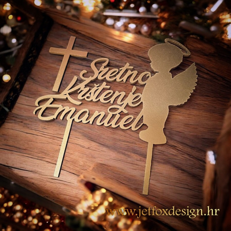 Zlatni toper za krštenje s anđelom i natpisom Sretno krštenje s imenom djeteta – tražite li poseban toper za krštenje koji ostaje uspomena?