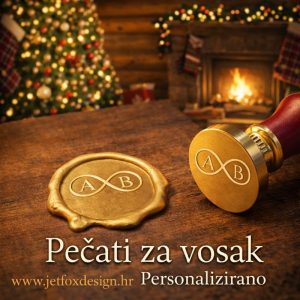Personalizirani pečat za vosak s dva inicijala, popularan izbor za parove i svadbene dekoracije.