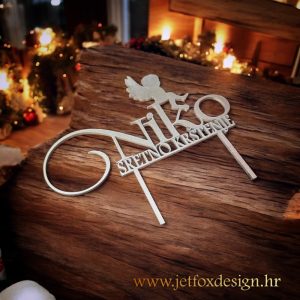 Topper vrh za tortu Sveto krštenje s imenom i motivom malog anđela – tražite li nježan i simboličan ukras za tortu povodom krštenja?