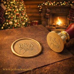 Precizno gravirani pečat za vosak s personaliziranim inicijalima, izrađen za jasan i uredan otisak.