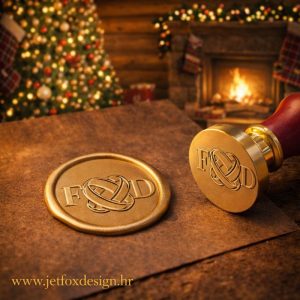 Luksuzni pečat za vosak s inicijalima u klasičnom stilu, savršen za premium pozivnice i zahvalnice.