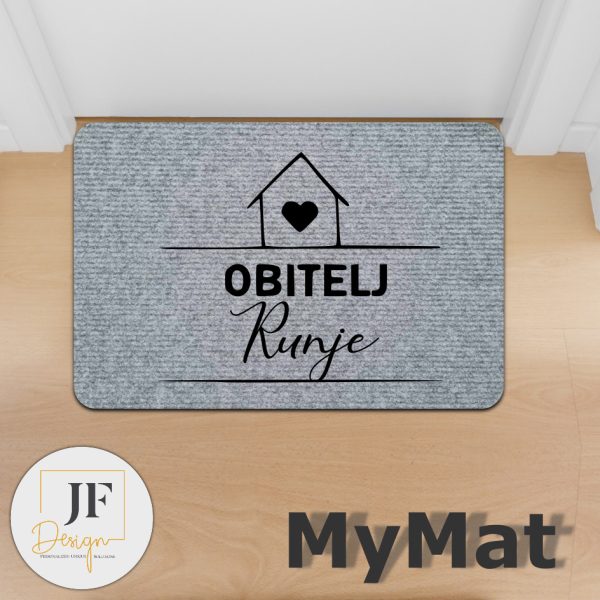 Unikatni otirač za obitelj s personalizacijom prezimena i motivom kuće, idealan poklon za useljenje