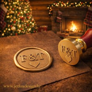 Personalizirani pečat za vosak s motivom srca i ugraviranim inicijalima, idealan za vjenčanja, pozivnice i romantične poklone.