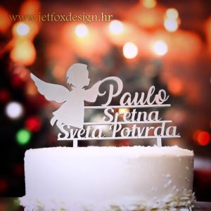 Topper za tortu Sretna sveta potvrda s motivom anđela i imenom po želji – tražite li nježan i simboličan ukras za krizmaničku tortu?