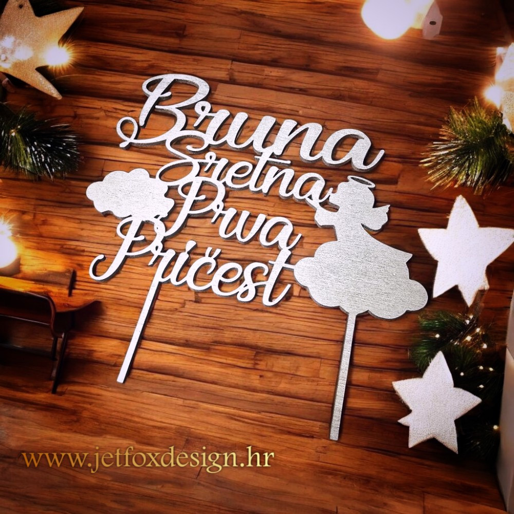 Topper za tortu Sretna prva pričest s imenom i motivom anđela djevojčice koja moli – tražite li nježan i simboličan ukras za pričesnu tortu?