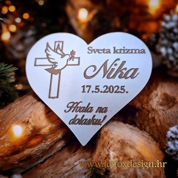Personalizirani magneti za krizmu s imenom slavljenika i zahvalom, savršeni kao uspomena za goste na sakramentu svete krizme