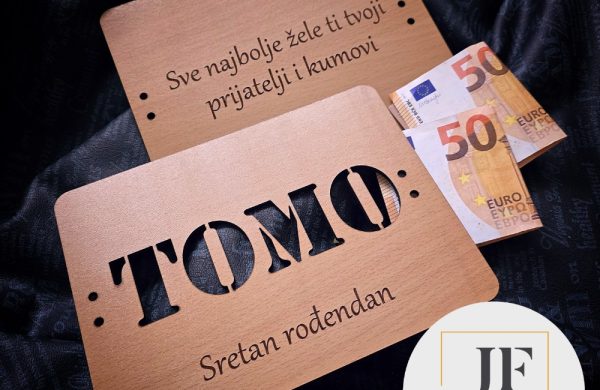 drvena čestitka za novce s imenom