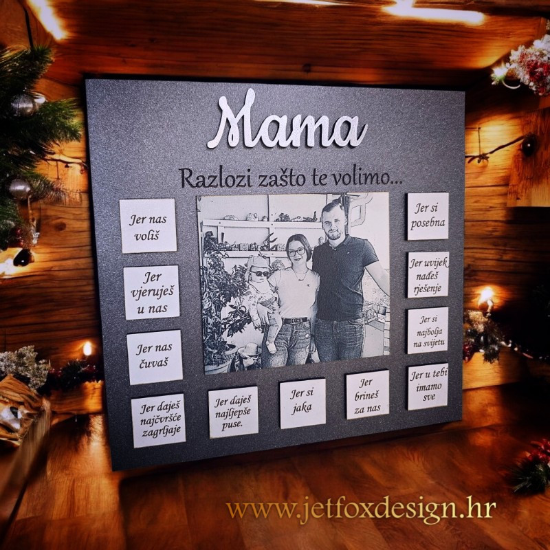Poklon koji dira u srce – dekoracija za policu s tekstom "Mama – razlozi zašto te volimo".