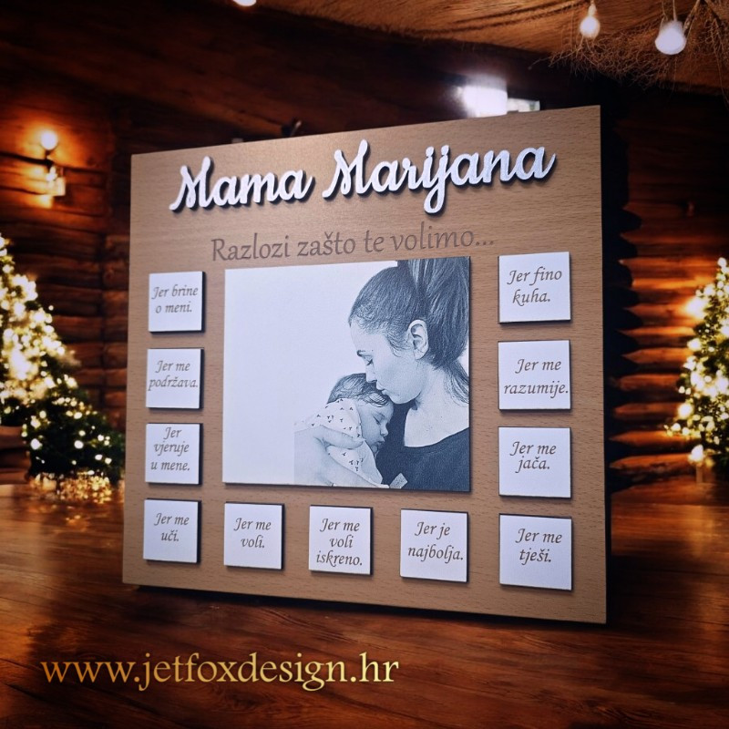 Dekoracija sa slikom i porukama djece – savršen poklon za majku koja sve daje.