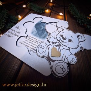 Personalizirana pitalica za kumove s medvjedićem, balonima i fotografijom djeteta – nježan i emotivan poklon.