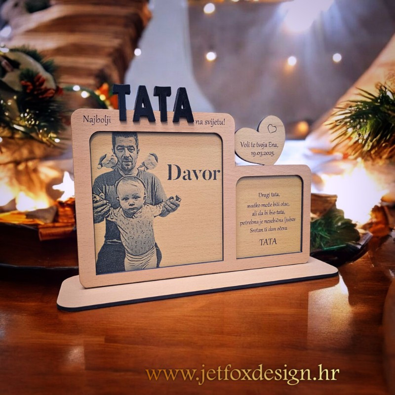 Personalizirani poklon za tatu – okvir s tekstom i zajedničkom fotografijom, savršen za očinski dan.