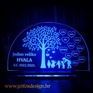 Personalizirana akrilna lampa s drvom školskog dvorišta i imenima djece – savršen poklon učiteljici za kraj školske godine, tražite li trajnu uspomenu?