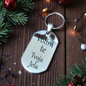 Čelični kvadratni privjesak s fotografijom i imenima, personalizirani poklon s trajnom uspomenom.