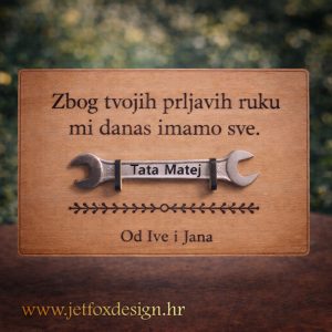 Drvena dekoracija s porukom Zbog tvojih prljavih ruku mi danas imamo sve i personaliziranim ključem – što pokloniti tati koji voli rad rukama