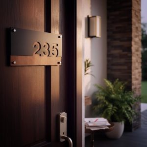 Elegantni kućni broj s prezimenom na modernoj fasadi kuće – što pokloniti za useljenje u novu kuću