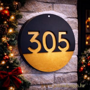 Kućni broj kružnog oblika s horizontalnom linijom i modernim dizajnom – što pokloniti za useljenje u novi dom?