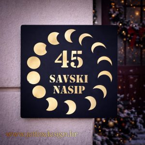 Moderan kućni broj s fazama mjeseca kao simbolom ciklusa, ravnoteže i kontinuiteta doma