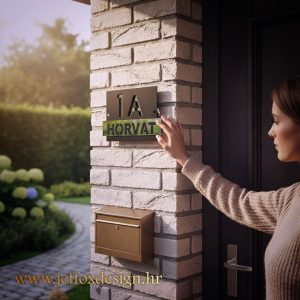 Kućni broj u tri sloja s prezimenom na modernoj fasadi kuće – što pokloniti za useljenje u novi dom