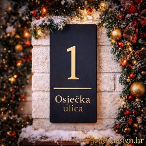 Kućni broj vertikalnog oblika s čistom tipografijom i elegantnom linijom – što pokloniti za useljenje u novi dom?