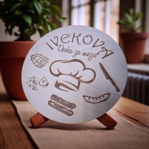 Personalizirana kuhinjska daska za mezu s motivom kuharske kape i suhomesnatih proizvoda – tražiš li poklon koji se stvarno koristi?
