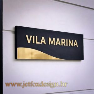 Luksuzna natpis ploča s valovitom linijom i modernim kontrastom boja za privatni objekt