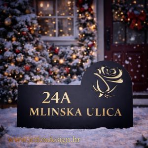 Luksuzni personalizirani kućni broj s motivom ruže i jasno čitljivim rasporedom elemenata