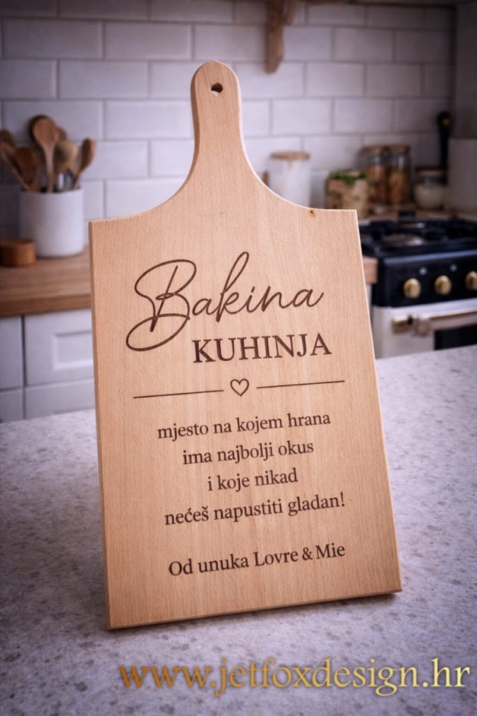 Što pokloniti baki od unuka? Personalizirana kuhinjska daska s imenom i posvetom, originalan i emotivan poklon za baku