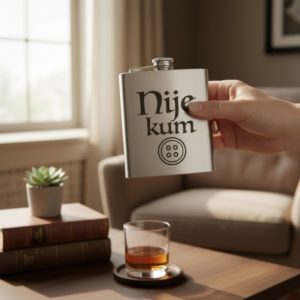 Personalizirana pljoska s graviranim imenom i tekstom, fora poklon za kuma uz poruku kum nije dugme.