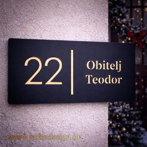 Što pokloniti za dom – luksuzni personalizirani kućni broj s prezimenom obitelji i suvremenim rasporedom elemenata