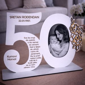 Što pokloniti ženi za rođendan? Personalizirana stolna dekoracija s brojem, fotografijom i posvetom za 50. rođendan