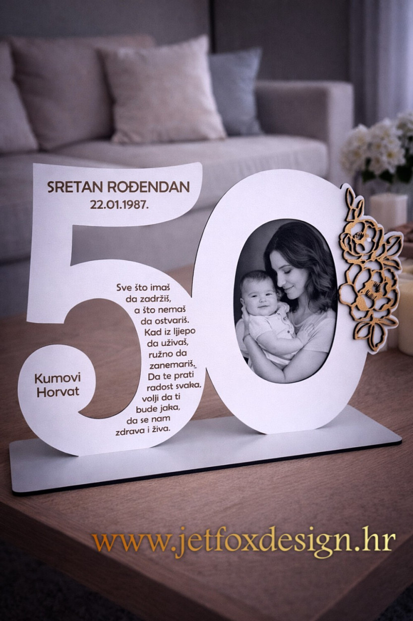 Što pokloniti ženi za rođendan? Personalizirana stolna dekoracija s brojem, fotografijom i posvetom za 50. rođendan
