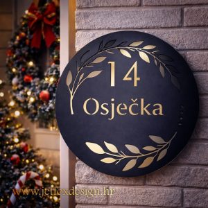 Luksuzni kućni broj kružnog oblika s biljnim vijencem i prirodnim motivima – što pokloniti za useljenje u novi dom?