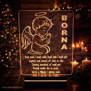 Akrilna LED lampa anđeo molitva s 3D efektom, personalizirana imenom i tekstom – tražiš li poseban poklon s porukom?