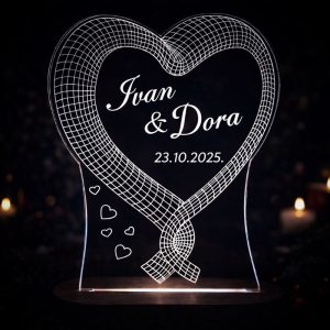 što pokloniti za valentivnovo curi ili dečku. Akrilna lampa u obliku srca sa tvojim imenima je super poklon