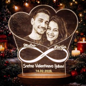 Personalizirana akrilna LED lampa srce u beskonačnosti s vašom fotografijom – tražiš li poklon koji čuva uspomenu zauvijek?