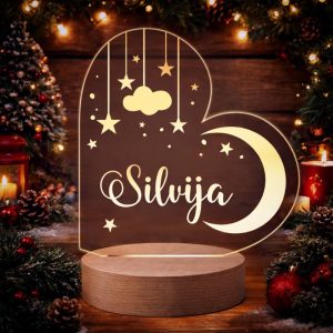Personalizirana akrilna LED lampa srce s noćnim nebom i imenom, izražen 3D efekt i svjetlo koje mijenja boje – tražiš li nešto posebno za poklon?