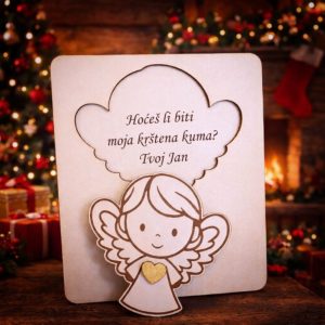 Čestitka pitalica s motivom anđela curice – tražiš li nježan i simboličan način da postaviš pitanje za kumstvo?