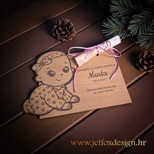 Čestitka za poklanjanje novca s motivom bebe curice, nježan i prigodan dar za rođenje djeteta.