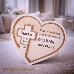 Pitalica u obliku srca s križem i pitanjem za kumstvo – tražiš li dostojanstven način da postaviš pitanje hoćeš li biti moj kum?