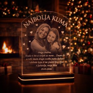 Personalizirana akrilna LED lampa najbolja kuma s fotografijom i posvetom – tražiš li poklon koji kumi govori koliko ti znači?