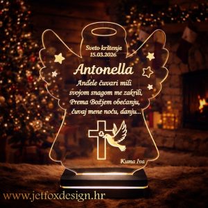 Personalizirana akrilna LED lampa u obliku anđela s imenom i tekstom, 3D efekt i svjetlo koje mijenja boje – tražiš li poseban poklon za krštenje?