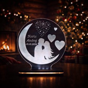 Personalizirana LED lampa zaljubljeni par na mjesecu, romantičan motiv ljubavi i snova – tražiš li poklon koji govori emocijom?