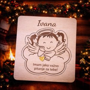 Personalizirana drvena pitalica anđeo na oblaku curica – kako postaviti važno pitanje s vjerom i emocijom? Hoćeš li biti moja krštena kuma?