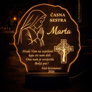 Akrilna lampa s motivom časne sestre, imenom i posvetom – tražiš li dostojanstven i poseban poklon s osobnim značenjem?