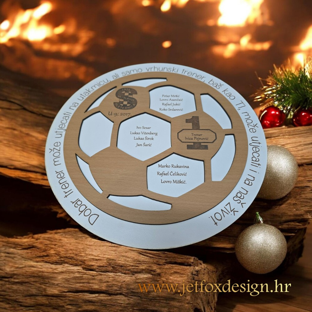Unikatni poklon za nogometnog trenera s imenima cijele ekipe, logotipom kluba i personaliziranom zahvalom.