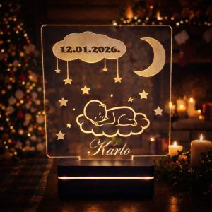 Dječja lampa beba na oblaku s imenom – tražiš li nježan personalizirani poklon za bebu koji stvara osjećaj sigurnosti?