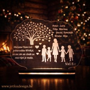 Akrilna lampa drvo znanja s imenom i posvetom za učiteljicu, LED lampa s 3D efektom – što pokloniti učiteljici na kraju školske godine?